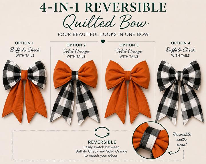 Fall & Halloween 4-in-1 Reversible Quilted Bow