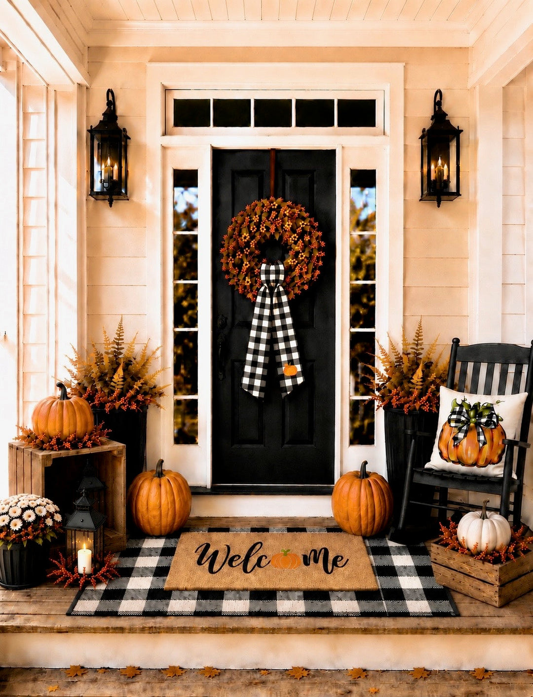Black & White Grand single door Fall porch package