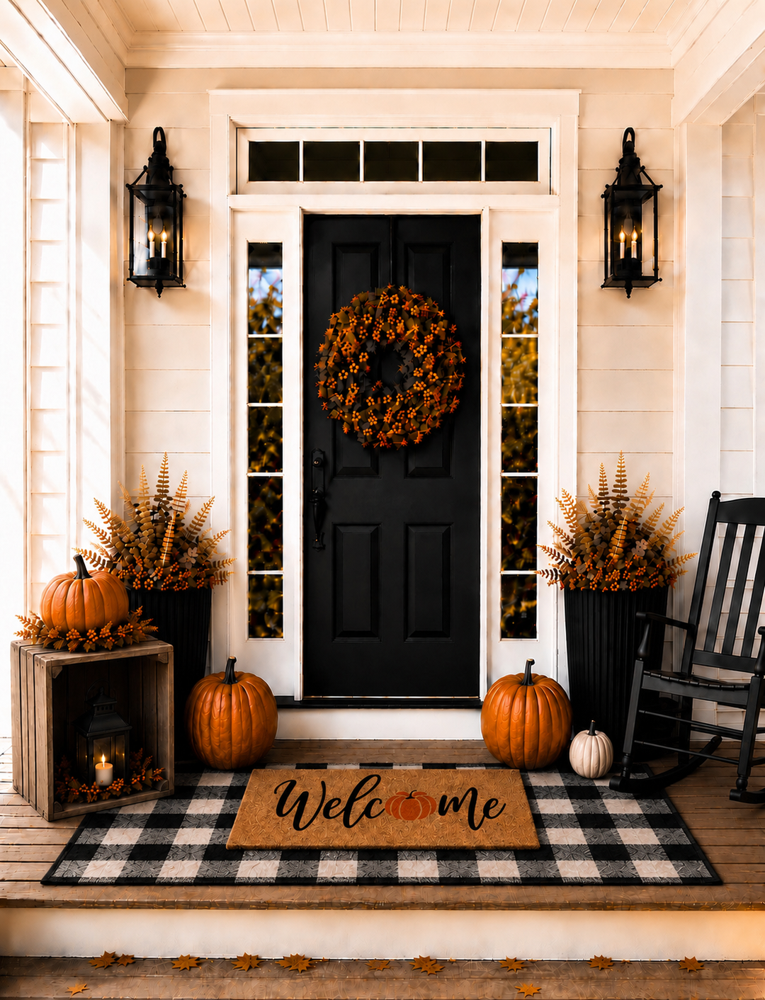 Black & White Signature single door Fall porch package