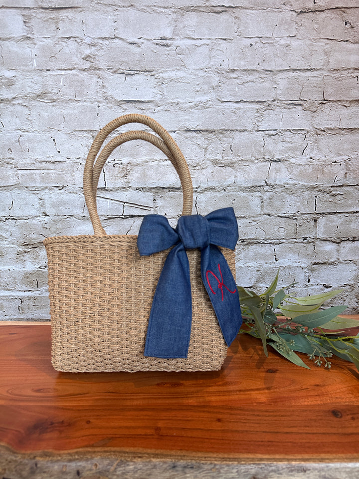 Straw Purse with Custom Denim Ribbon