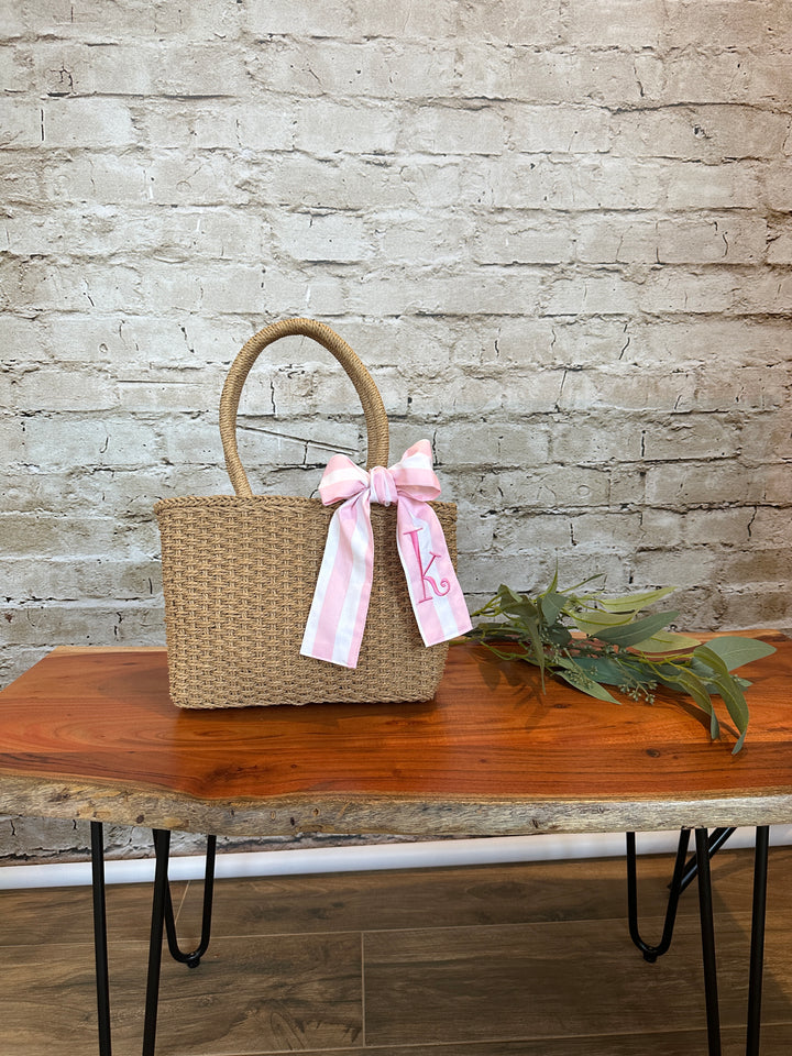 Straw Purse with Custom Pink Ribbon