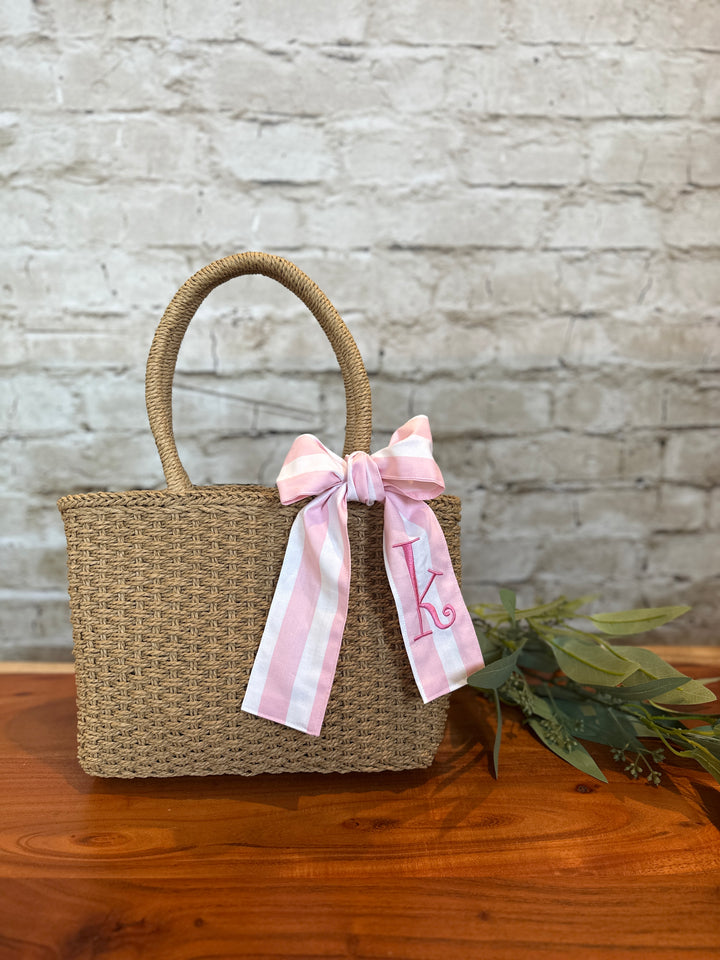 Straw Purse with Custom Pink Ribbon