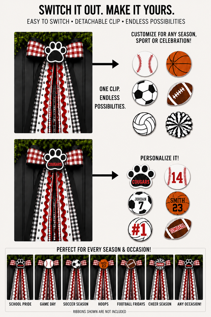 Custom School Colors Wreath Ribbon with Interchangeable Clip